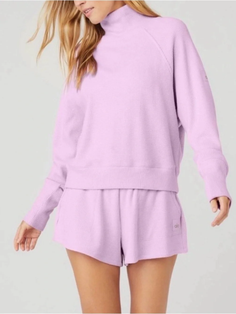 🔆Rare Alo Yoga Lavender Waffle Mock Neck Sweater S